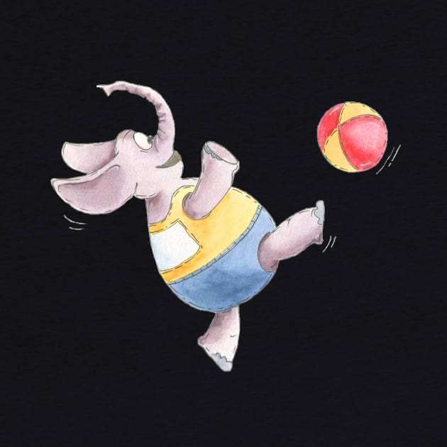 FUNNY ELEPHANT PLAYING BALL WATERCOLOR by ReignGFX